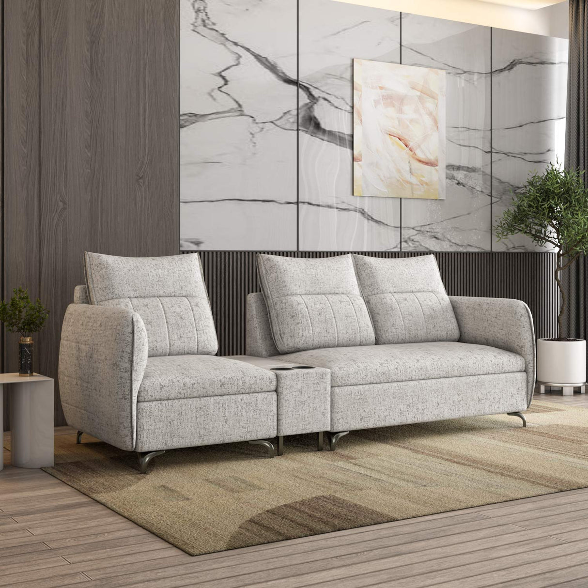 Infinia 1+2 Seater Fabric Sofa Set with Rectangle Console- Off White