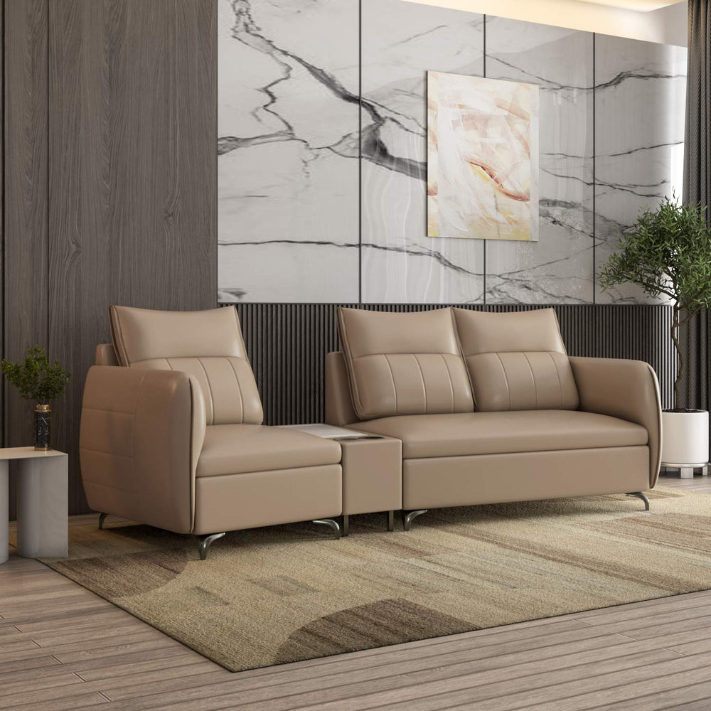 Infinia 1+2 Seater Leatherette Sofa Set with Triangle Console- Beige