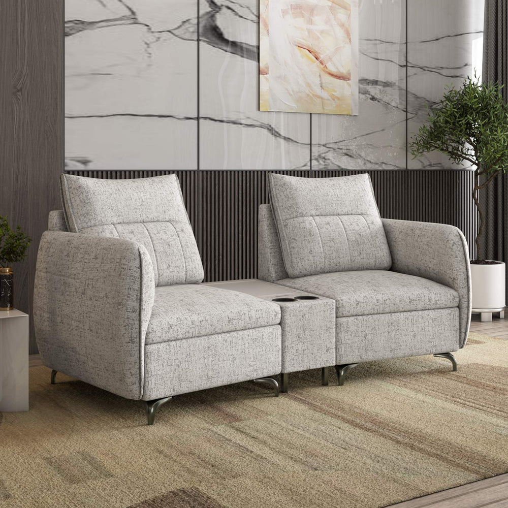 Infinia 2 Seater Fabric Sofa with Triangle Console- Off White