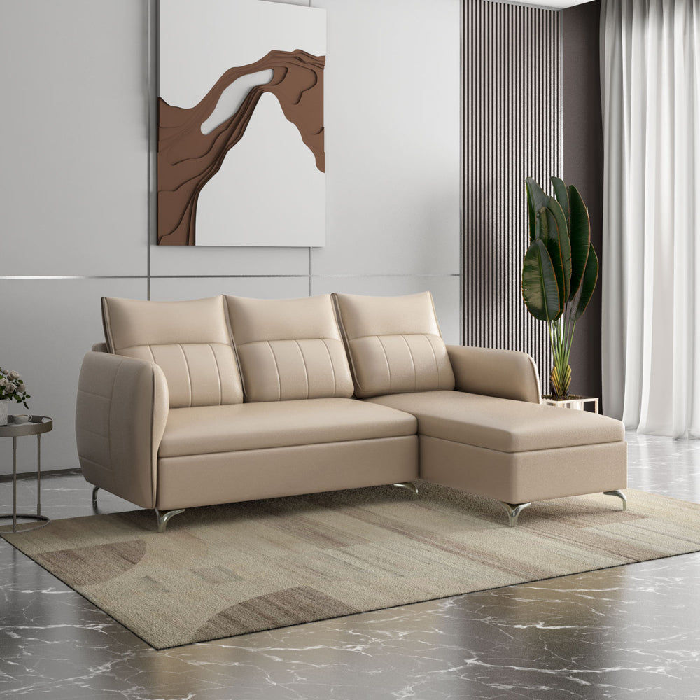Infinia 3 Seater Leatherette Sofa with Left Lounger- Beige