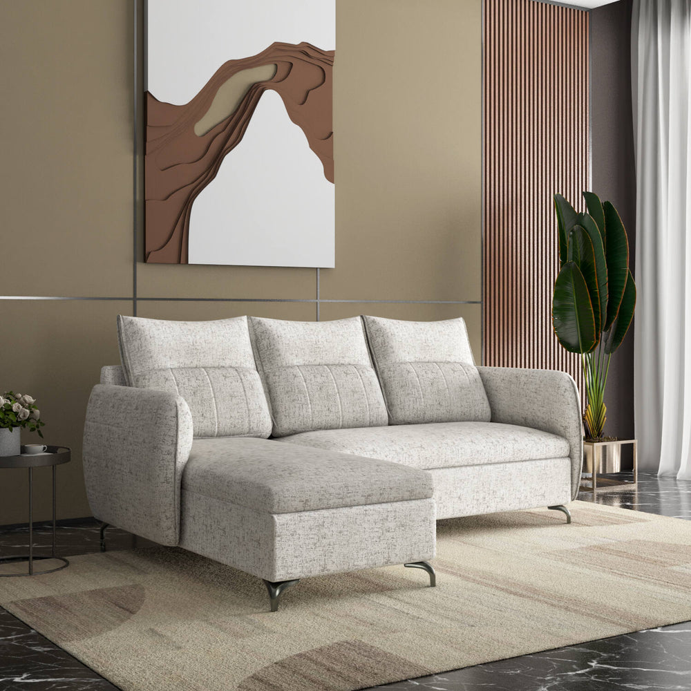 Infinia 3 Seater Fabric Sofa with Right Lounger -Off White