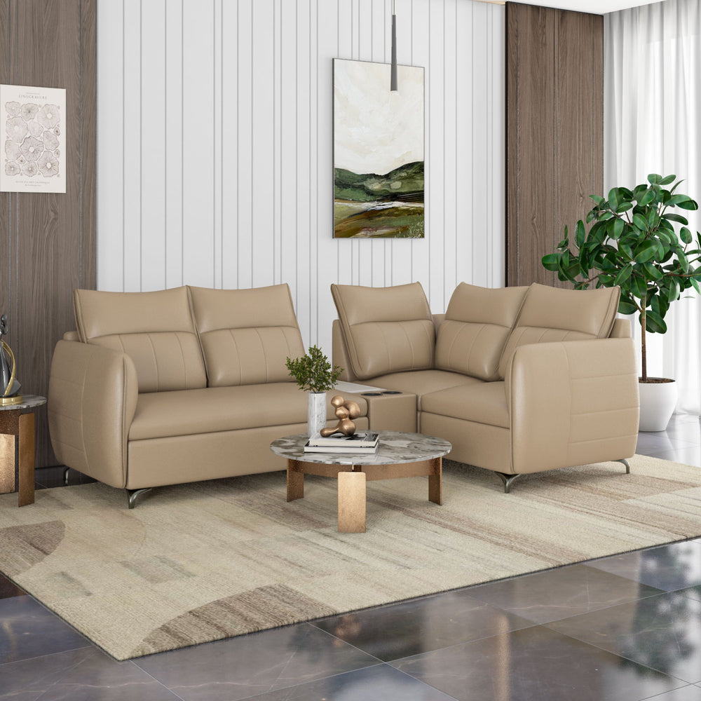 Infinia 2+1+1 Seater Leatherette Sofa Set with Left Corner Sofa and Rectangle Console- Beige