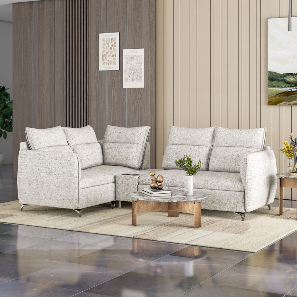 Infinia 2+1+1 Seater Fabric Sofa Set with Right Corner Sofa and Rectangle Console- Off White