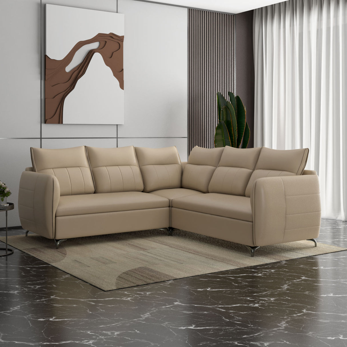 Infinia 2+2+1 Seater Leatherette Sofa Set with Left Corner Sofa- Beige