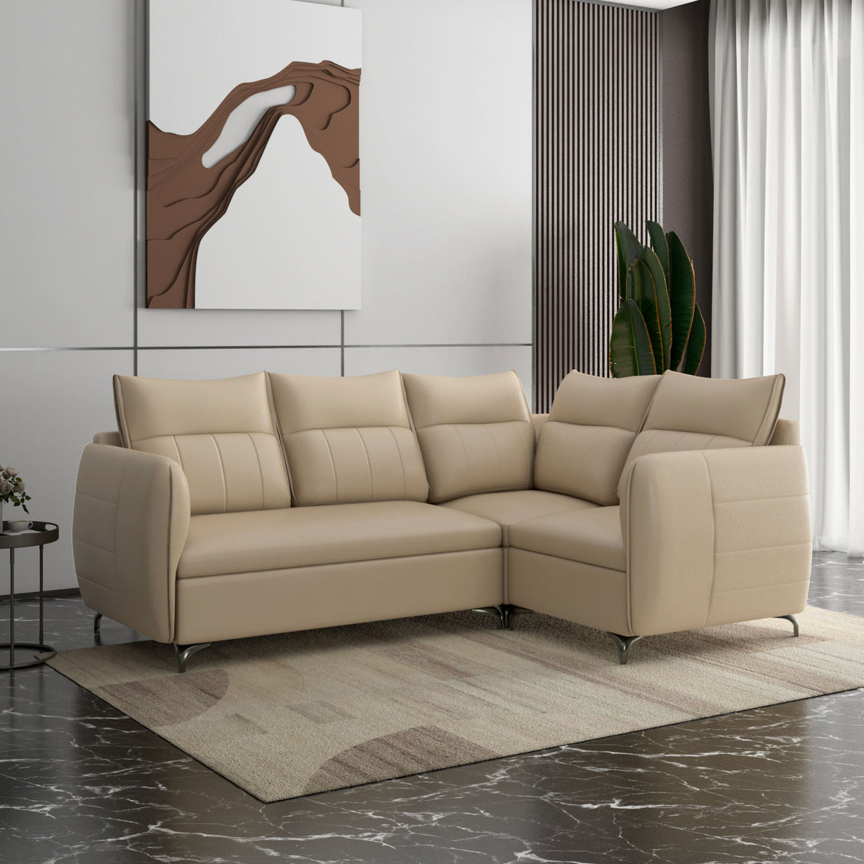 Infinia 2+1+1 Seater Leatherette Sofa Set with Left Corner Sofa- Beige