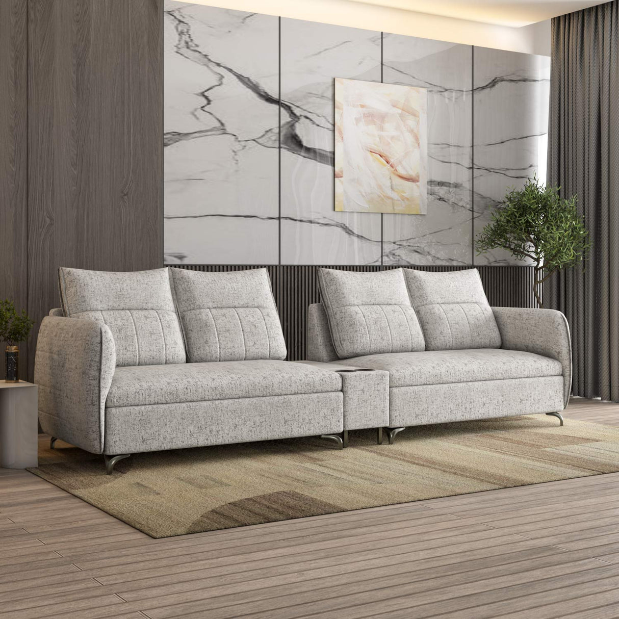 Infinia 2+2 Seater Fabric Sofa Set with Rectangle Console- Off White
