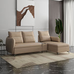 Infinia 3 Seater Leatherette Sofa with Left Lounger and Rectangle Console- Beige