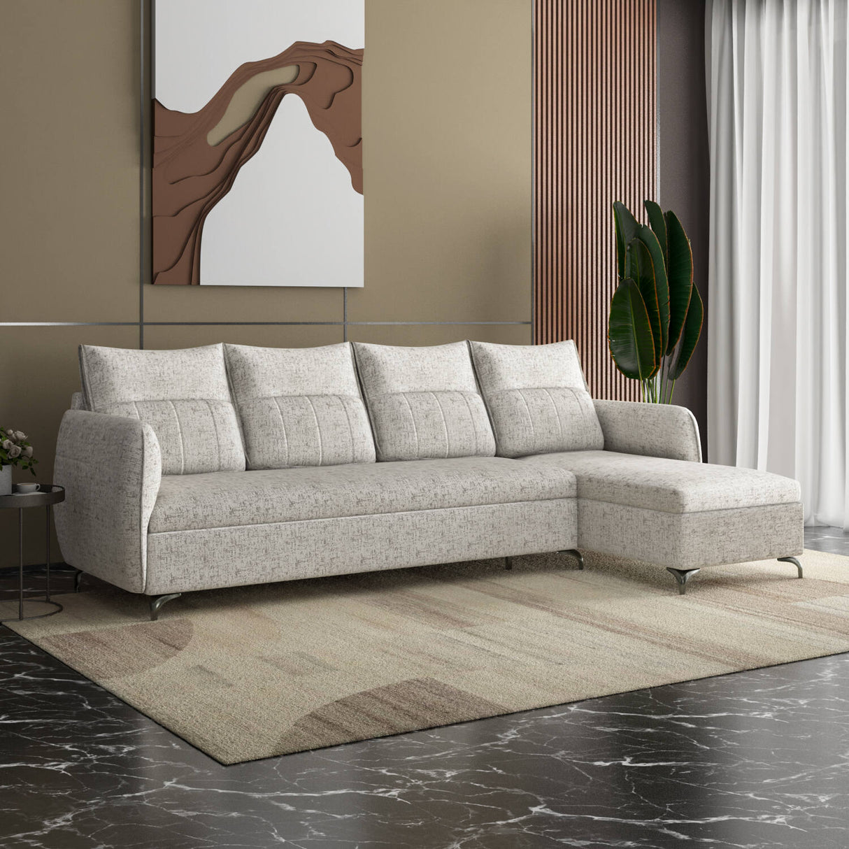 Infinia 4 Seater Fabric Sofa with Left Lounger - Off White