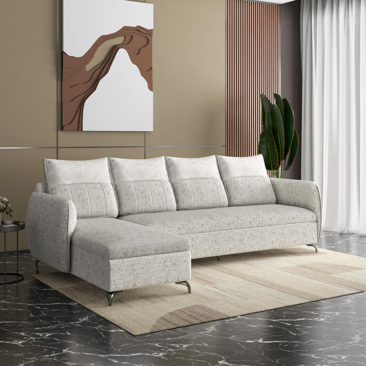 Infinia 4 Seater Fabric Sofa with Right Lounger -Off White