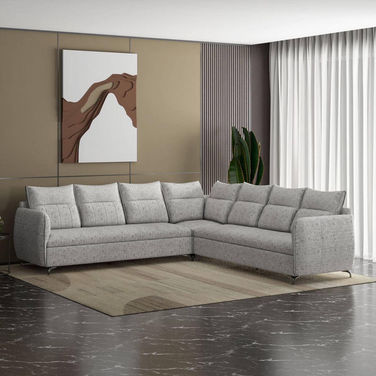 Infinia 3+3+1 Seater Fabric Sofa Set with Right Corner Sofa- Off White