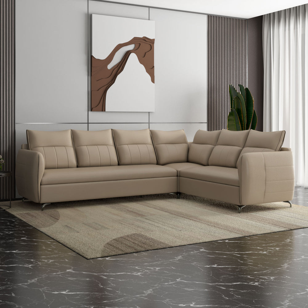 Infinia 3+2+1 Seater Leatherette Sofa Set with Left Corner Sofa- Beige