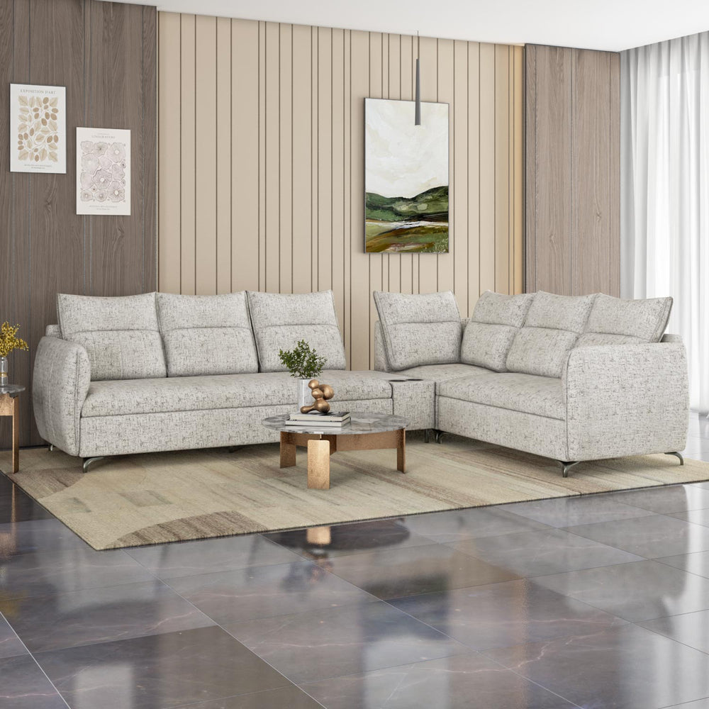 Infinia 3+2+1 Seater Fabric Sofa Set with Left Corner Sofa and Rectangle Console- Off White