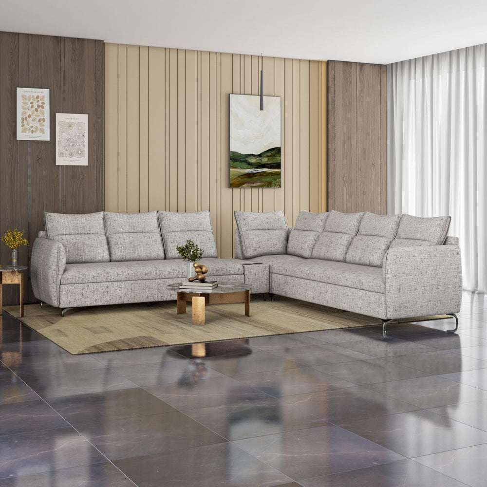 Infinia 3+3+1 Seater Fabric Sofa Set with Right Corner Sofa and Rectangle Console- Off White