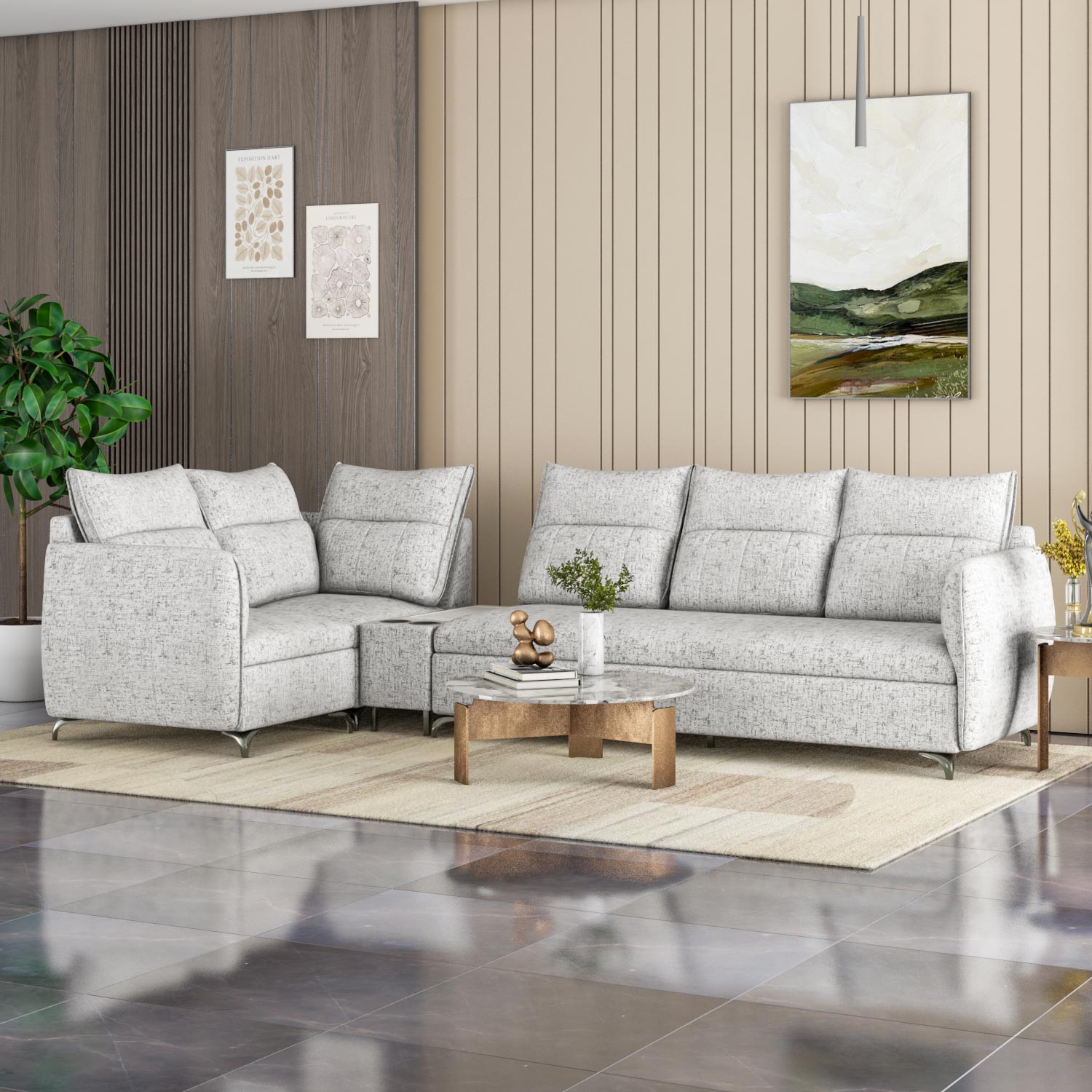 Infinia 3+1+1 Seater Fabric Sofa Set with Right Corner Sofa and