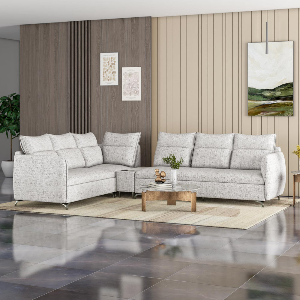 Infinia 3+2+1 Seater Fabric Sofa Set with Right Corner Sofa and Rectangle Console- Off White