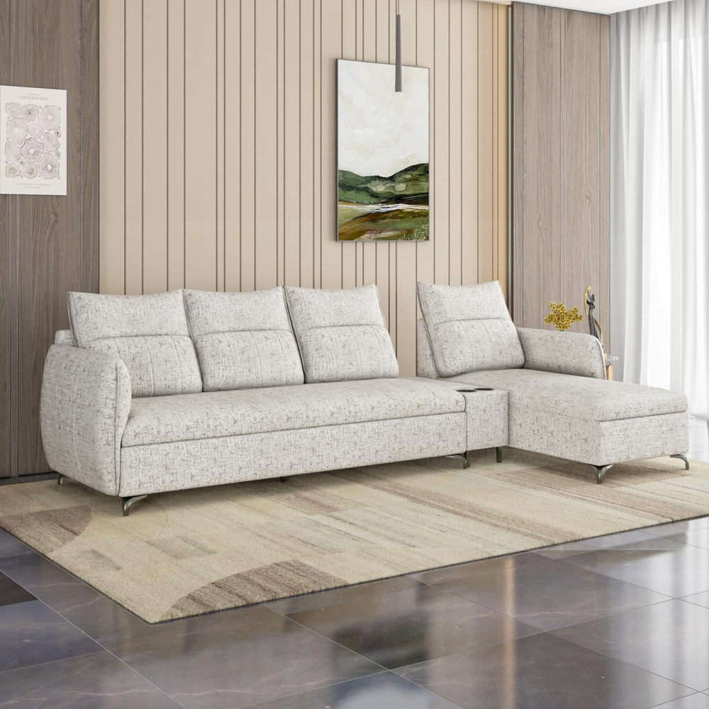 Infinia 4 Seater Fabric Sofa with Left Lounger and Rectangle Console- Off White