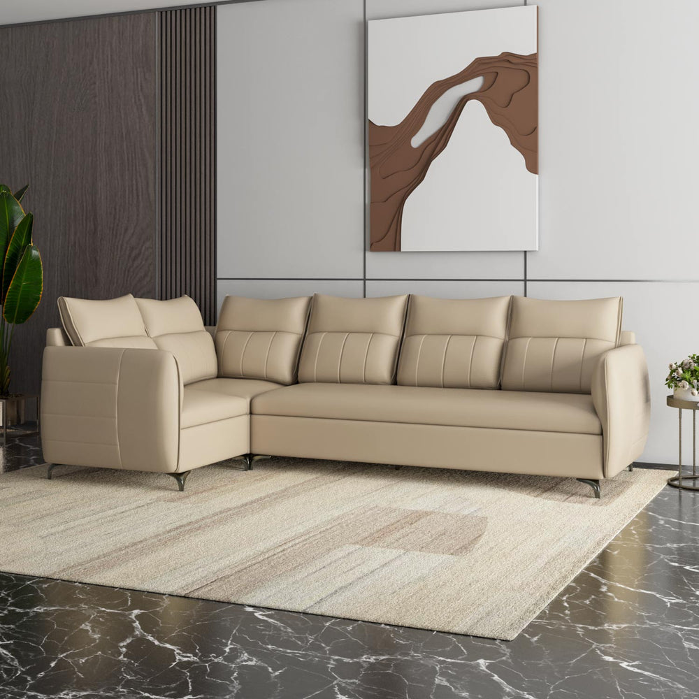 Infinia 3+1+1 Seater Leatherette Sofa Set with Right Corner Sofa- Beige