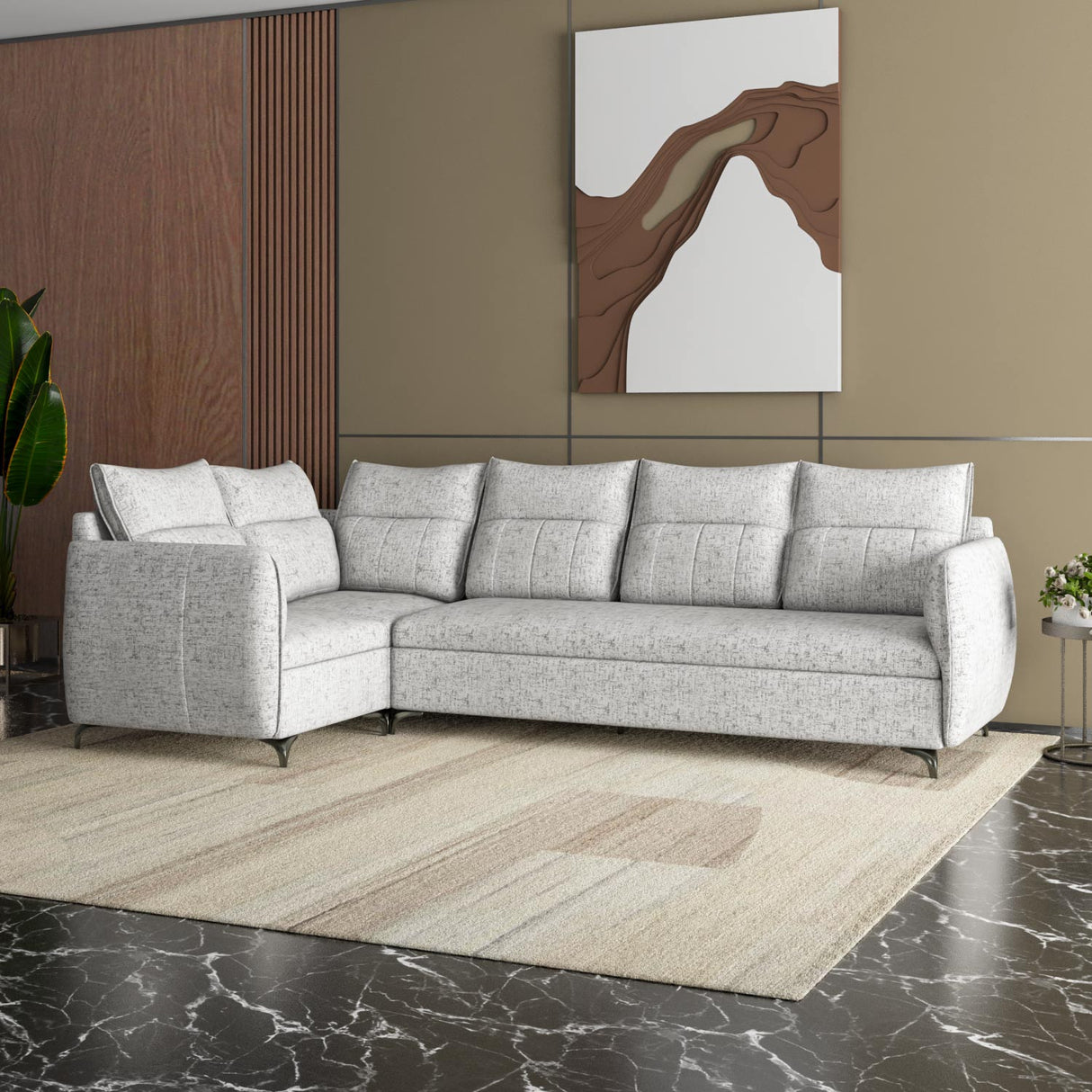 Infinia 3+1+1 Seater Fabric Sofa Set with Right Corner Sofa- Off White
