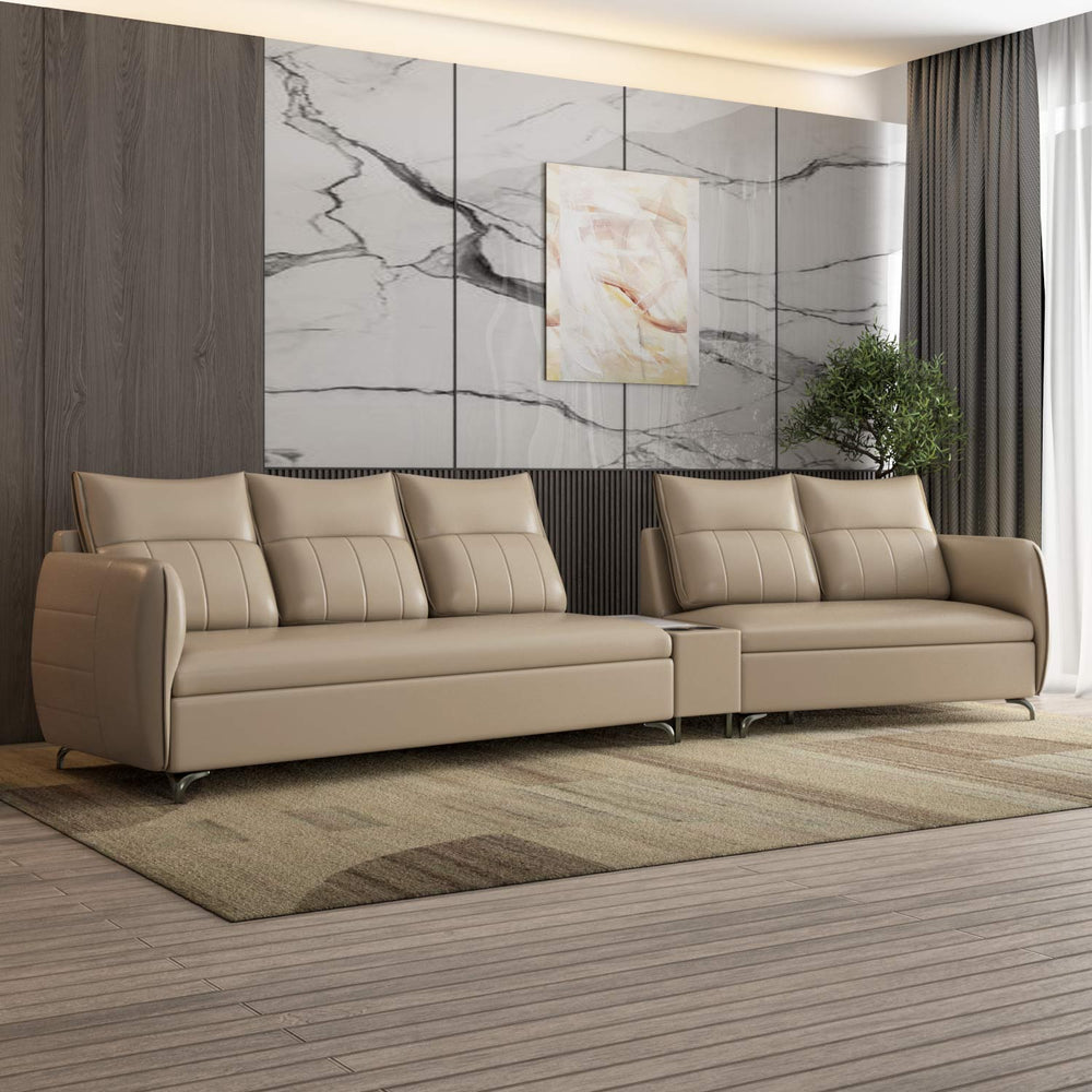 Infinia 3+2 Seater Leatherette Sofa Set with Triangle Console- Beige
