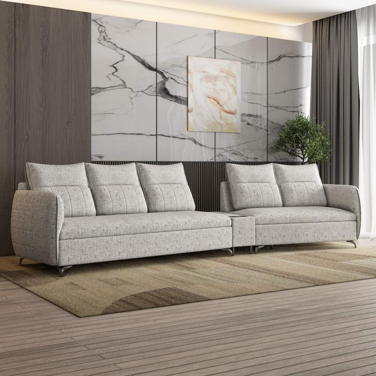 Infinia 3+2 Seater Fabric Sofa Set with Triangle Console- Off White