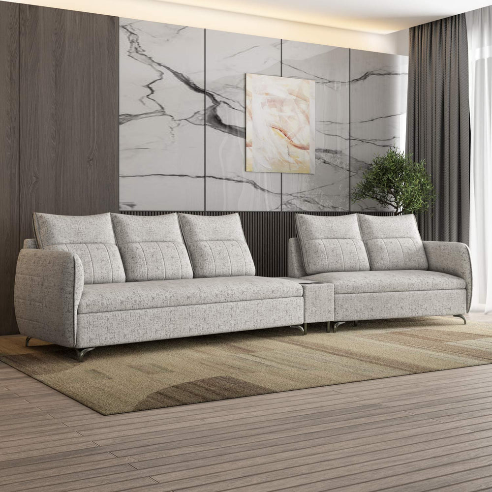 Infinia 3+2 Seater Fabric Sofa Set with Triangle Console- Off White