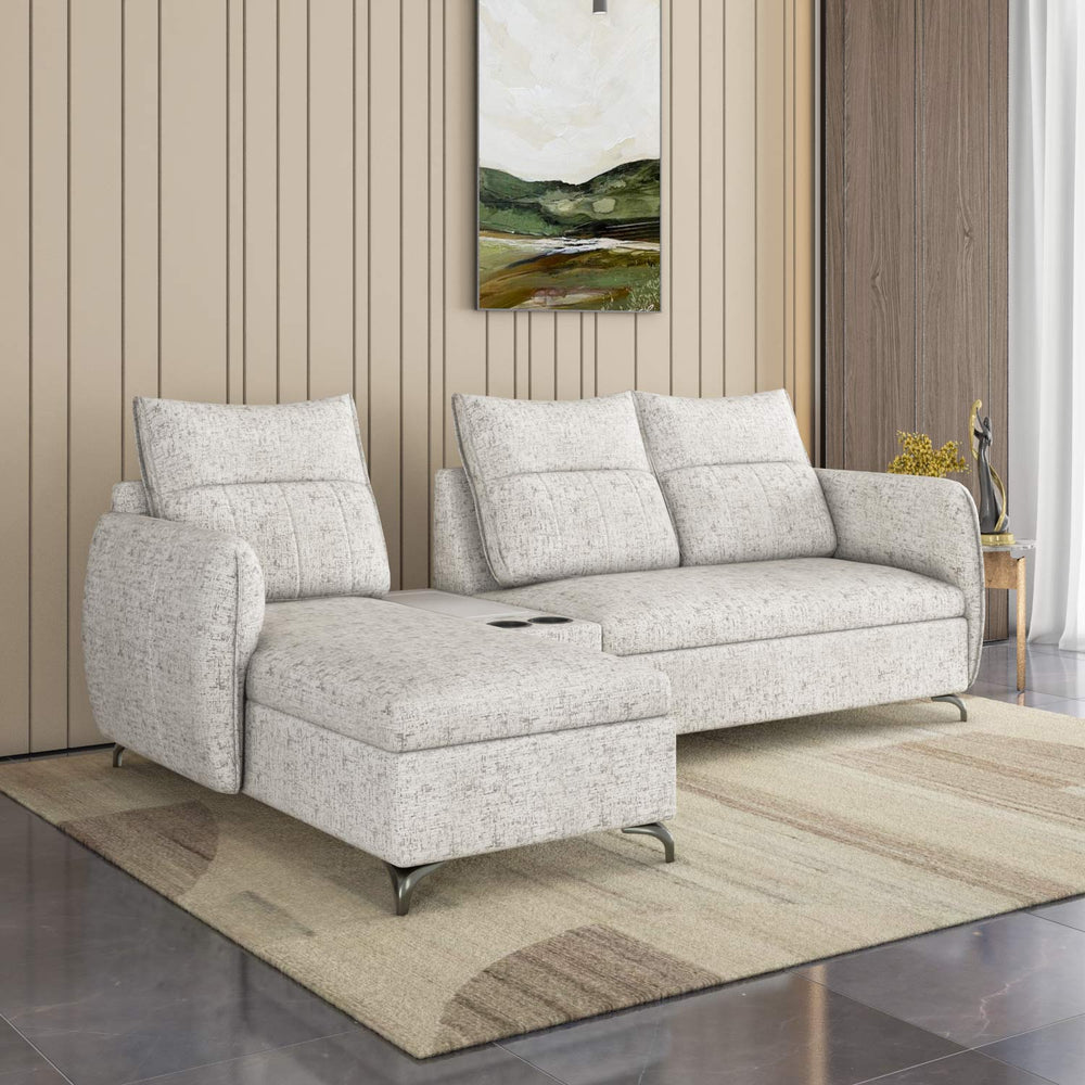 Infinia 3 Seater Fabric Sofa with Right Lounger and Rectangle Console- Off White