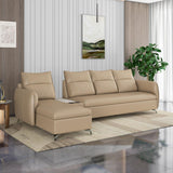 Infinia 4 Seater Leatherette Sofa with Right Lounger and Rectangle Console- Beige