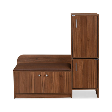 Magnus 3 Door Shoe Cabinet with Small Storage Tower- Lyon Walnut