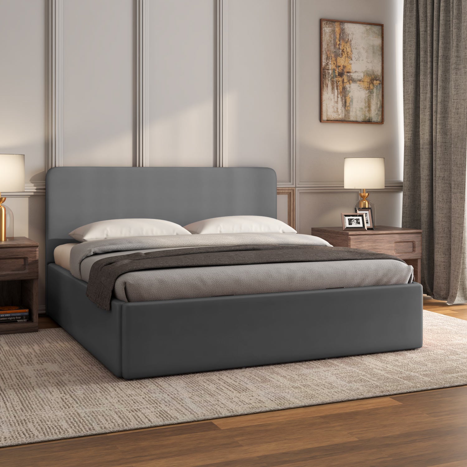 Lynn Hydraulic Bed with Edra Headboard- Grey