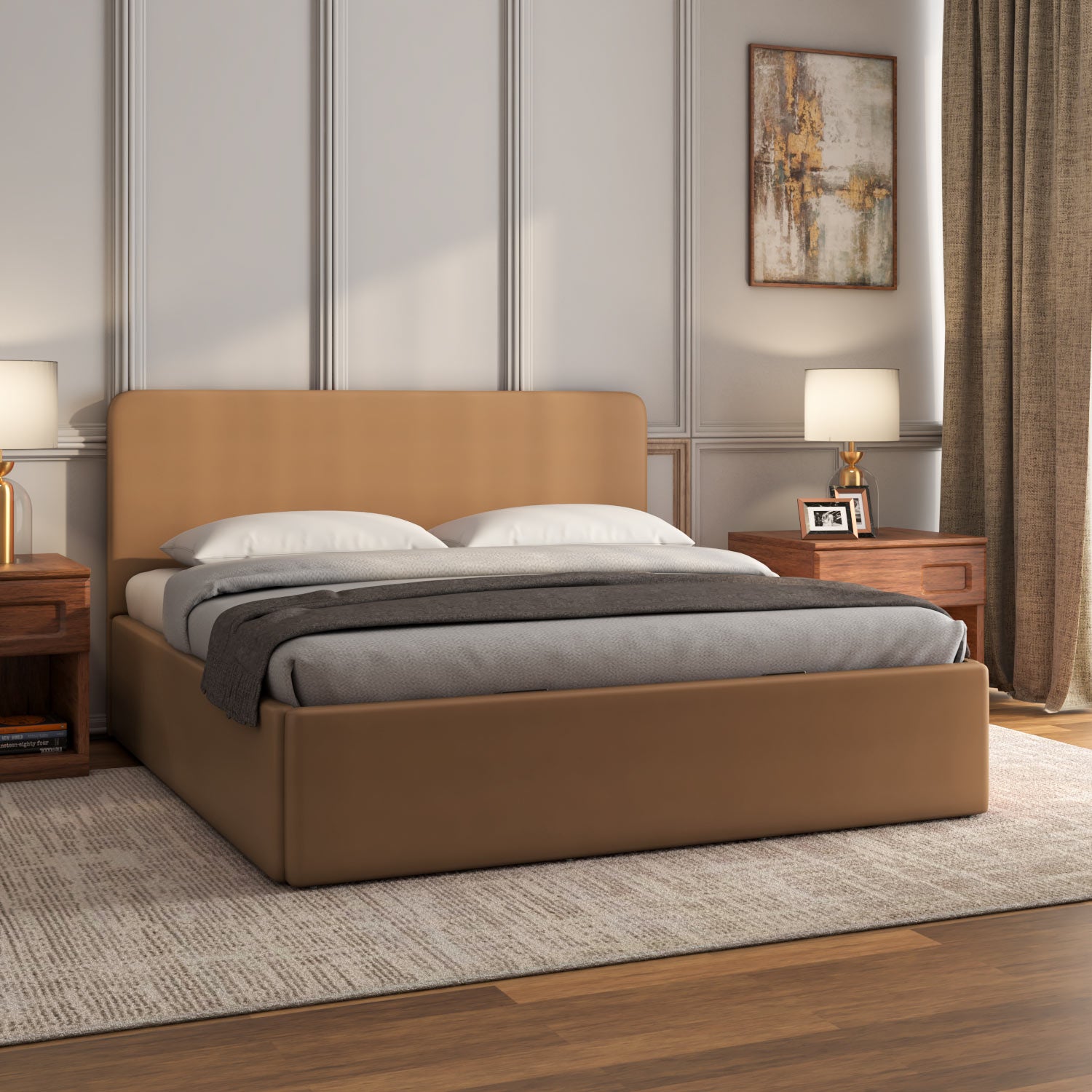 Lynn Hydraulic Bed with Edra Headboard- Tan