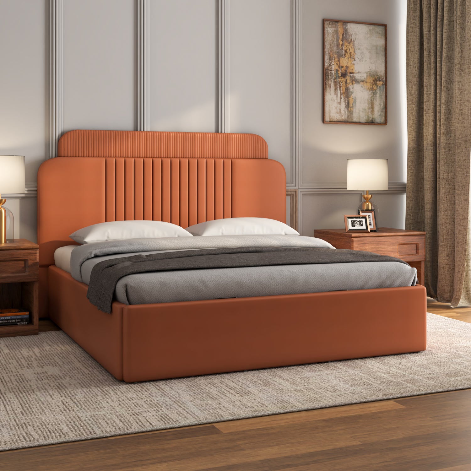 Lynn Hydraulic Bed with Liana Headboard- Clay