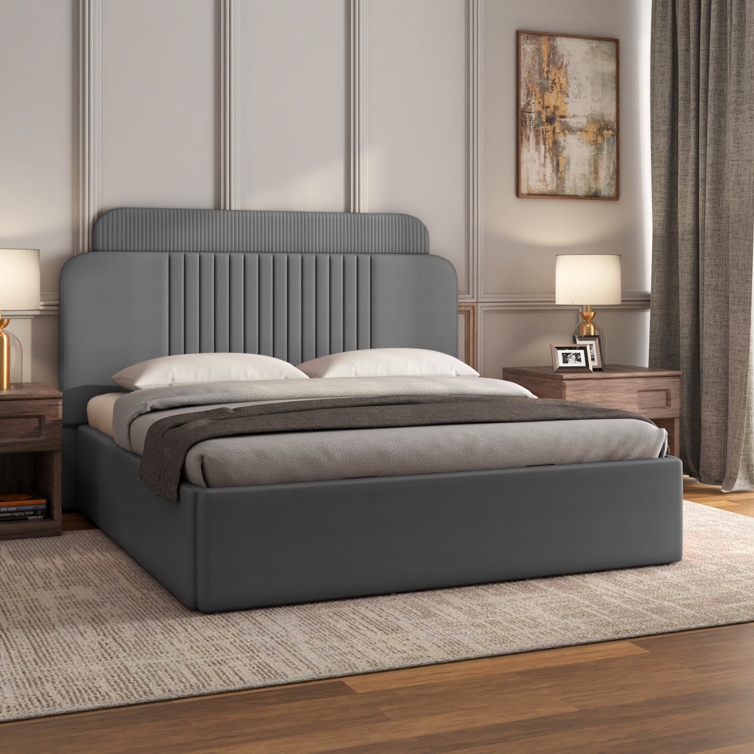 Lynn Hydraulic Bed with Liana Headboard- Grey