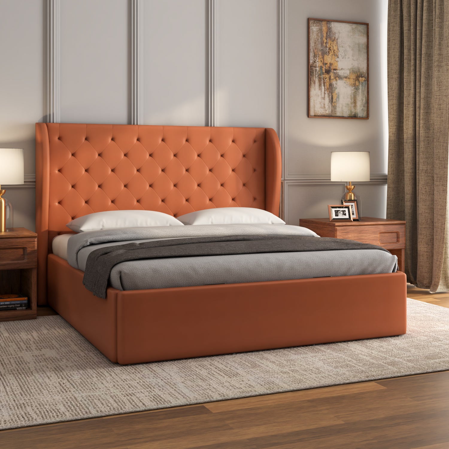 Lynn Hydraulic Bed with Relic Headboard- Clay