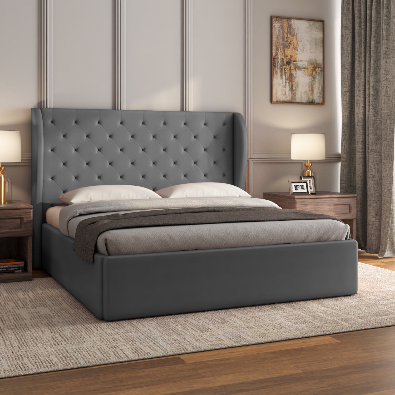 Lynn Hydraulic Bed with Relic Headboard- Grey