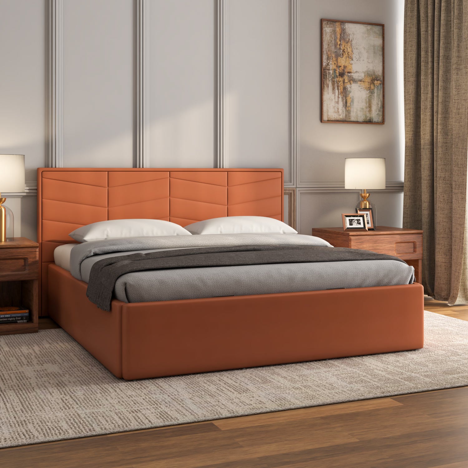 Lynn Hydraulic Bed with Torrent Headboard- Clay
