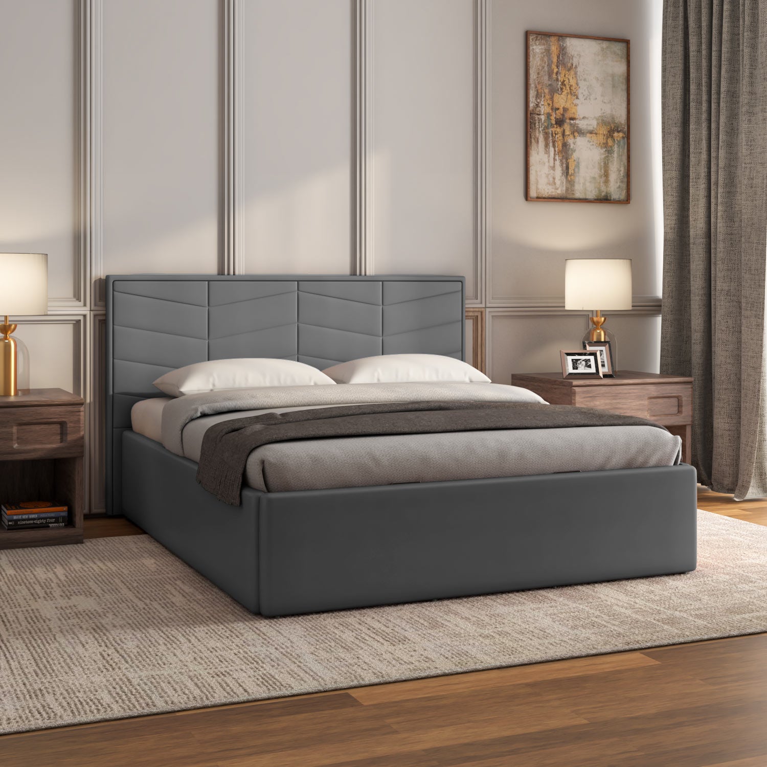 Lynn Hydraulic Bed with Torrent Headboard- Grey