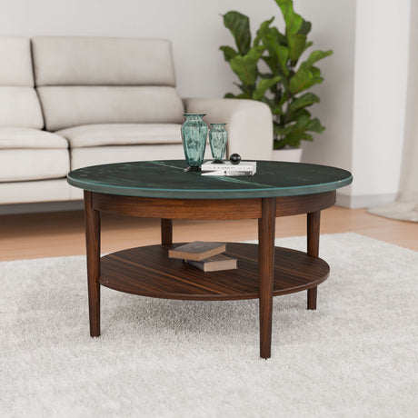 Nilkamal Kyran Marble Top Solid Wood Center Table Red Walnut