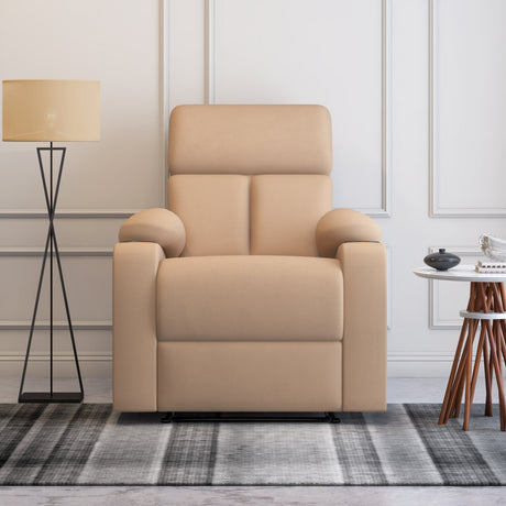 Lazio 1 Seater Manual Recliner with Cup Stand- Sand Brown