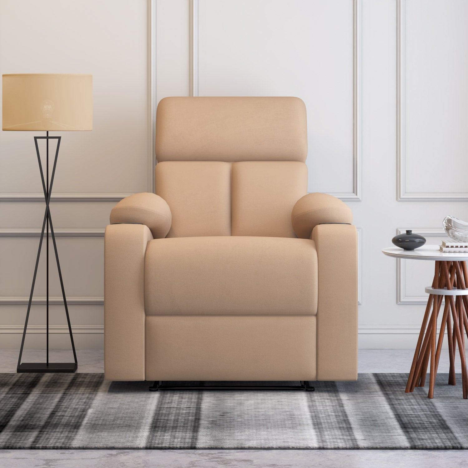 Lazio 1 Seater Manual Recliner with Cup Stand- Sand Brown