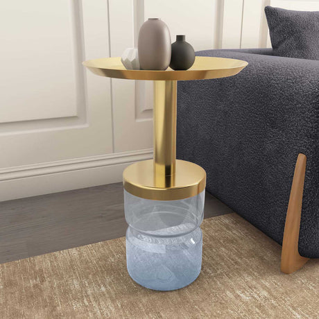 Nilkamal Leda Metal Top Glass Base Side Table Violet Gold