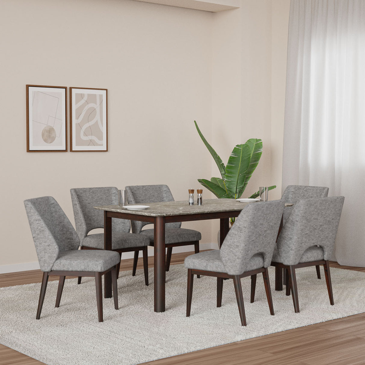 Nilkamal Lindsey 6 Seater Dining Kit Marble Beige