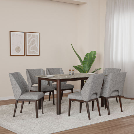 Nilkamal Lindsey 6 Seater Dining Kit Marble Beige