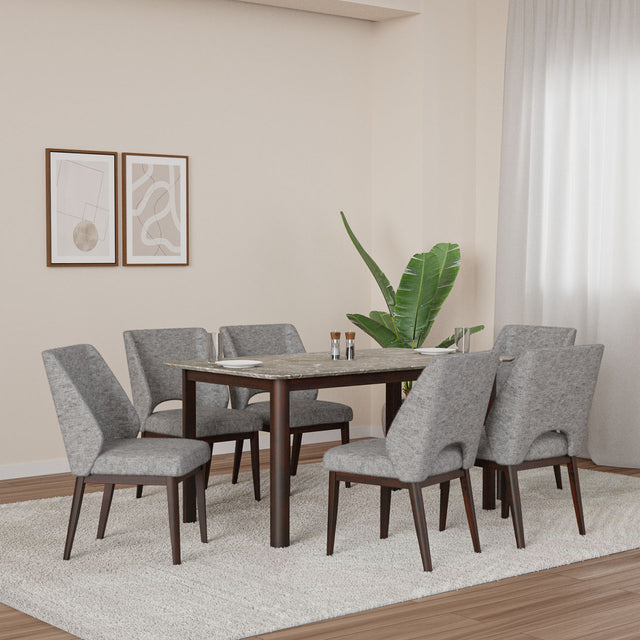 Nilkamal Lindsey 6 Seater Dining Kit Marble Beige