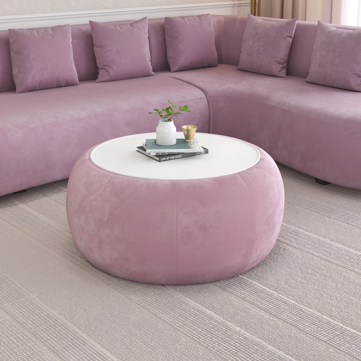 Nilkamal Lorenza Upholstered Center Table With Glass Top Onion Pink
