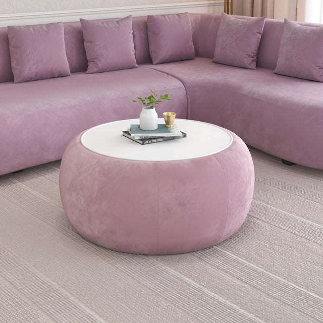 Nilkamal Lorenza Upholstered Center Table With Glass Top Onion Pink