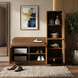 Magnus 3 Door Shoe Cabinet with Small Storage Tower- Lyon Walnut