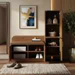 Magnus 3 Door Shoe Cabinet with Small Storage Tower- Lyon Walnut
