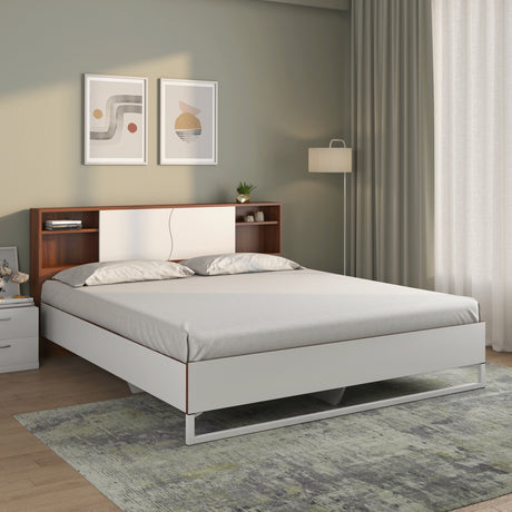 Nilkamal Malcom Meta Engineerd Wood Without Storage Bed With Headboard Storage (Walnut) - 02