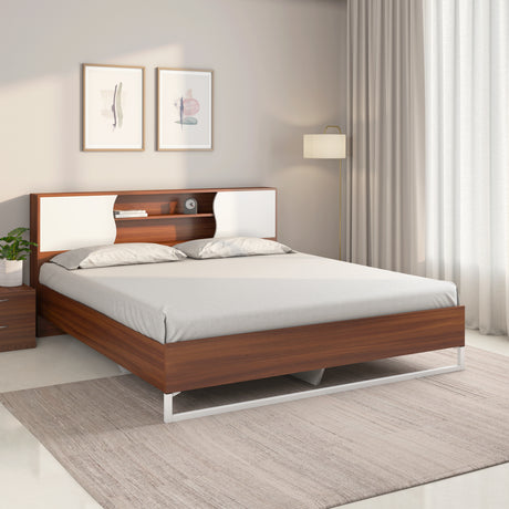Nilkamal Malcom Meta Engineerd Wood Without Storage Bed With Headboard Storage (Walnut) - 01