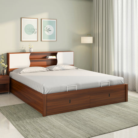 Nilkamal Malcom Premier Engineerd Wood Bed With Hydraulic Storage (Walnut) - 01